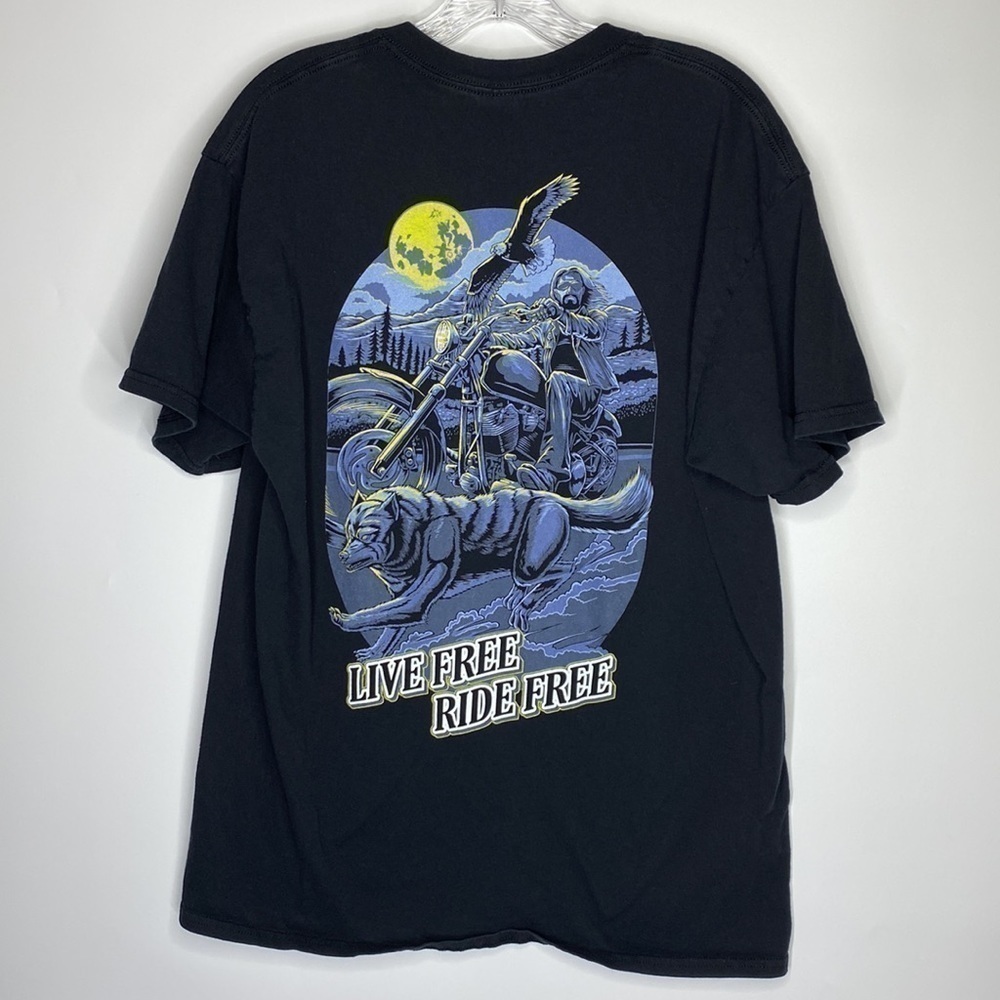Gildan Skull Society Live Free Ride Free Motorcycle Tshirt Size Large